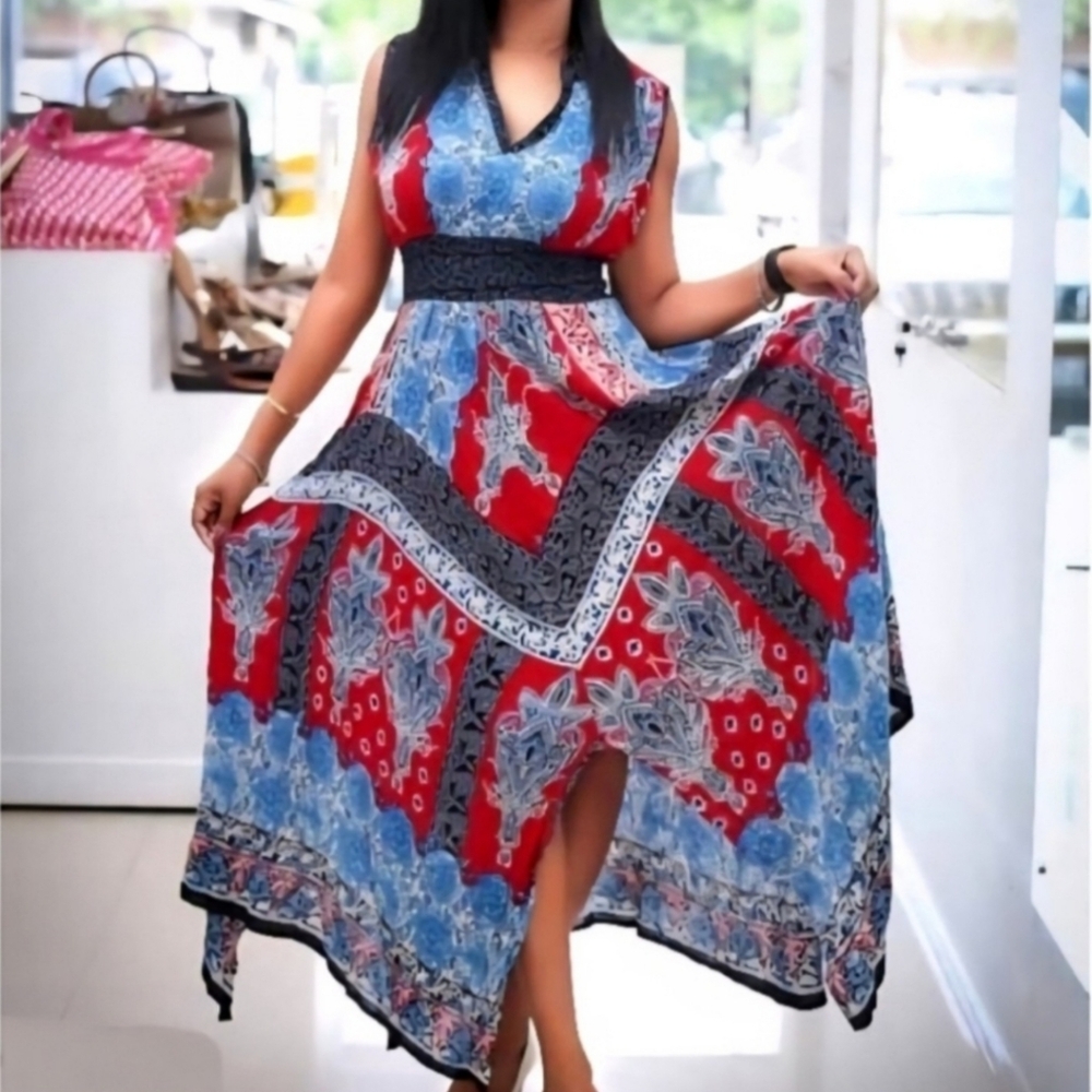 Bila Red Hankerchief Maxi Dress